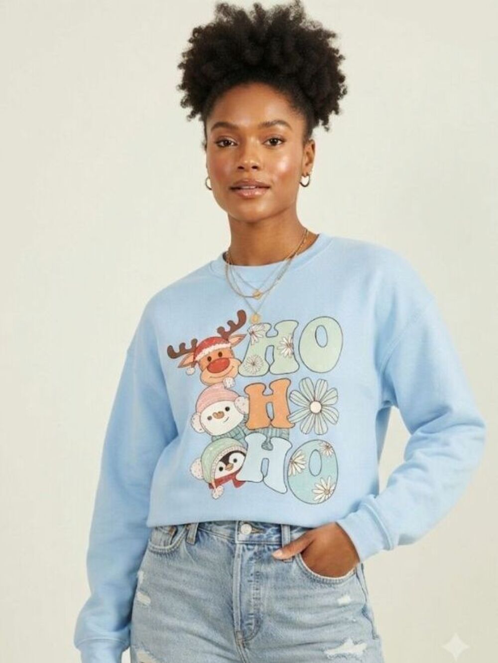 Xmas baby blue cute winter animals sweatshirt hoho